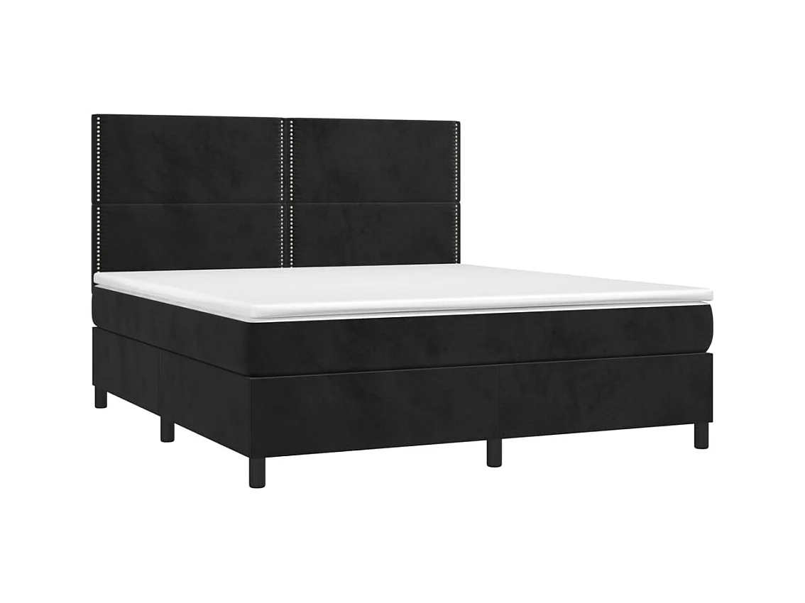 Letto a Molle con Materasso e LED Nero 160x200 cm in Velluto