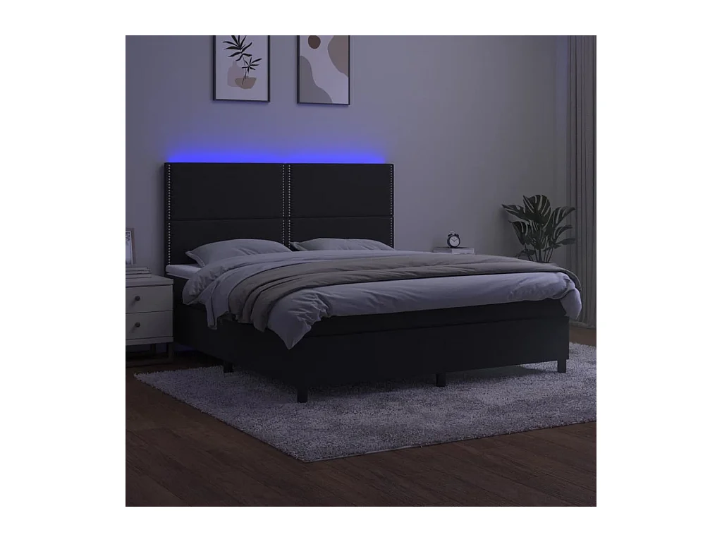 Letto a Molle con Materasso e LED Nero 160x200 cm in Velluto