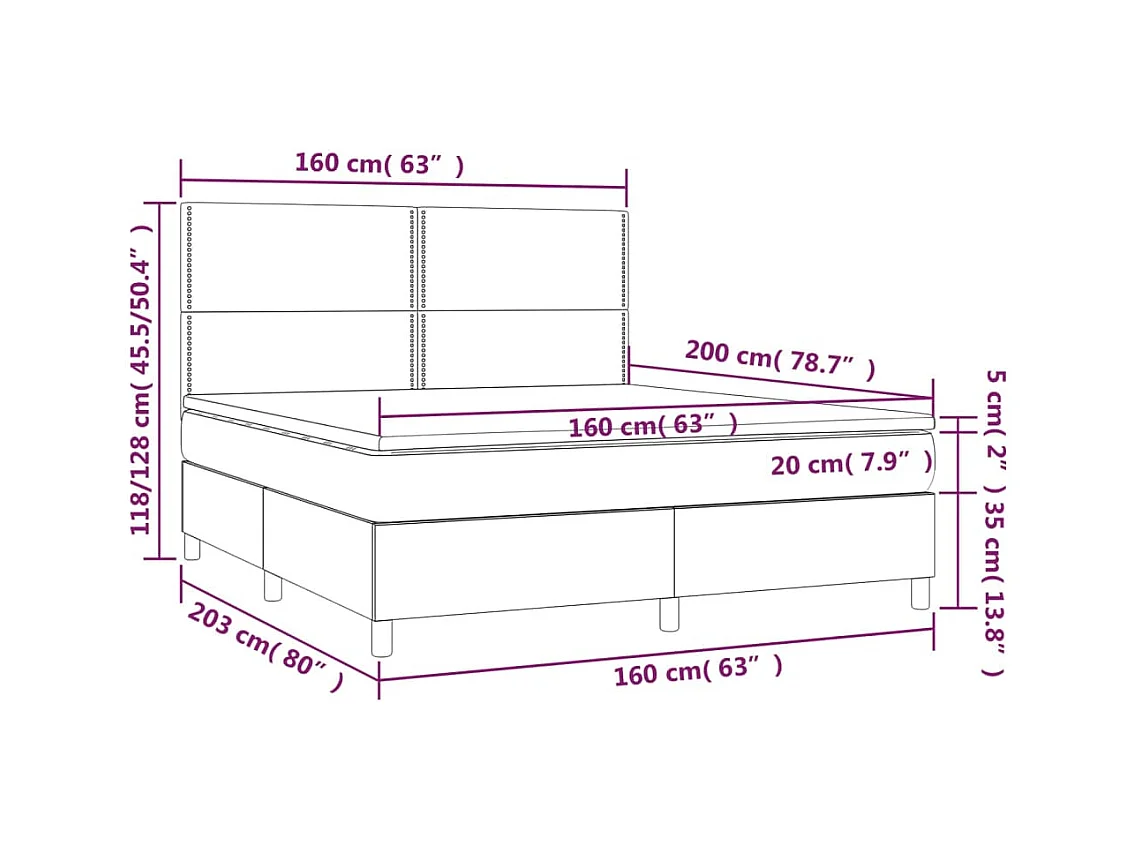 Letto a Molle con Materasso e LED Nero 160x200 cm in Velluto