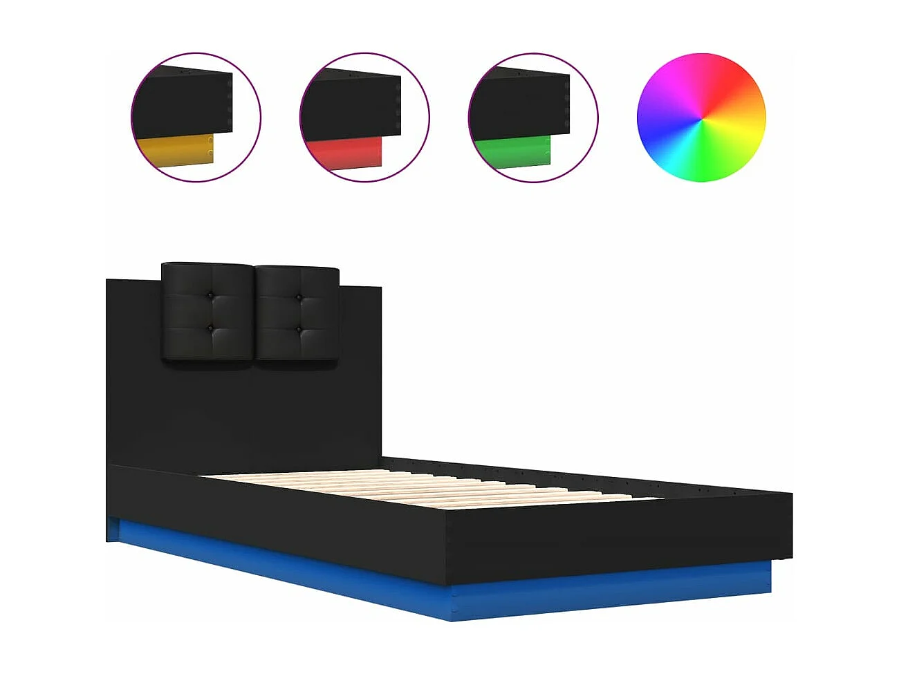 Cadre de lit avec LED sans matelas noir 90x190 cm