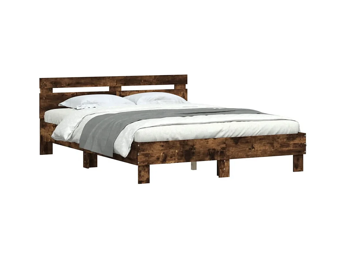 Bedframe met hoofdeinde en LED gerookt eikenkleurig 140x200 cm