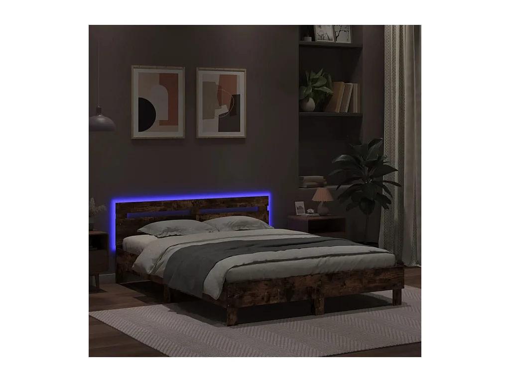 Bedframe met hoofdeinde en LED gerookt eikenkleurig 140x200 cm