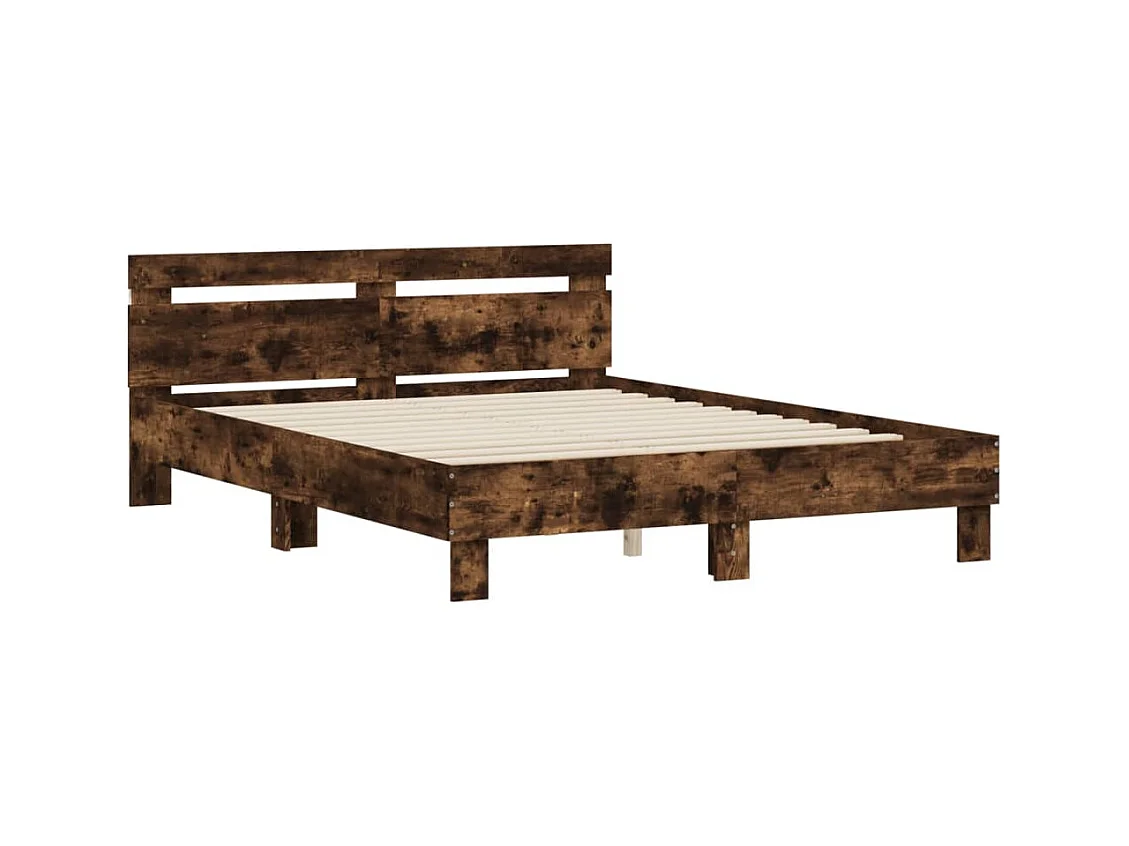 Bedframe met hoofdeinde en LED gerookt eikenkleurig 140x200 cm