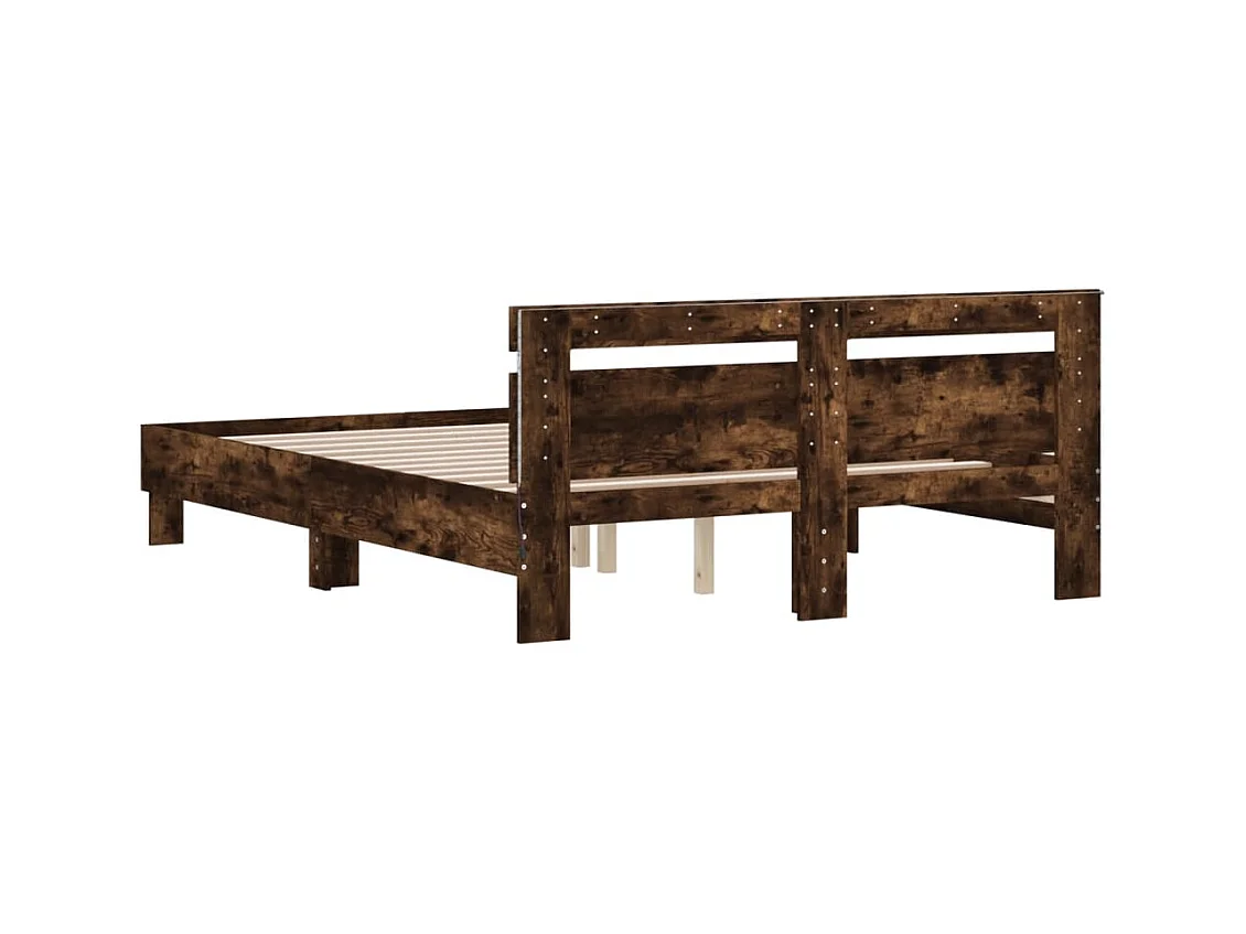 Bedframe met hoofdeinde en LED gerookt eikenkleurig 140x200 cm