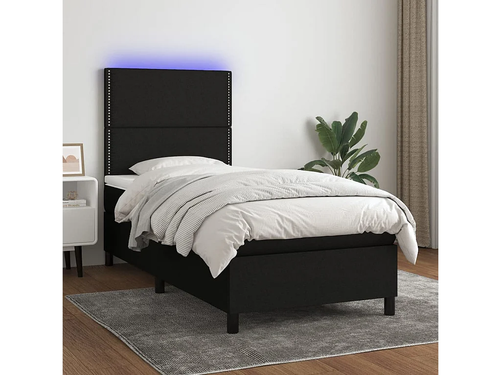 Sommier à lattes de lit avec matelas et LED Noir 80x200cm Tissu