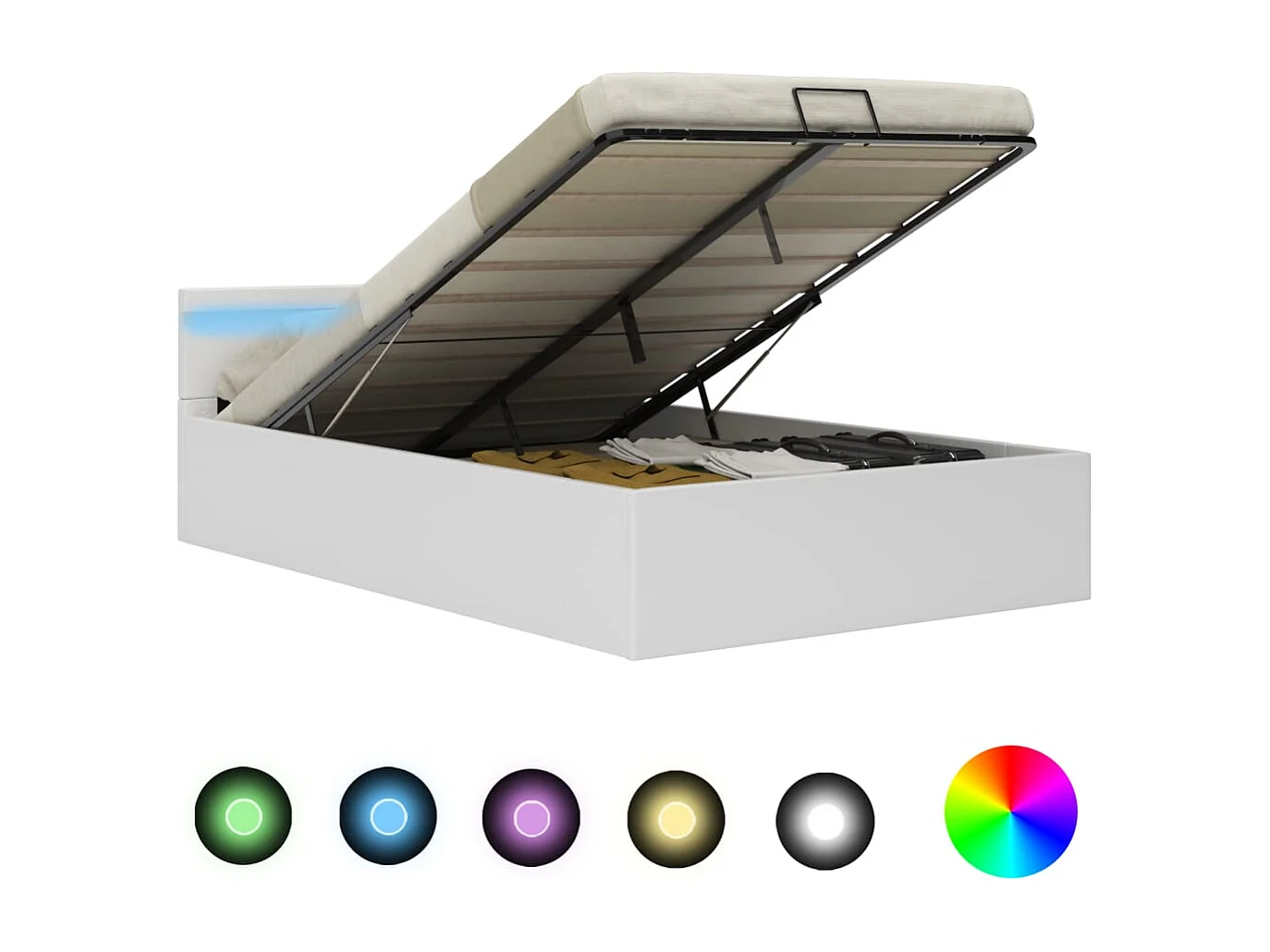 Cadre de lit à rangement hydraulique sans matelas avec LED