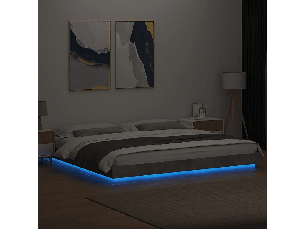 Giroletto Luci LED Grigio Cemento 180x200 cm Legno Multistrato