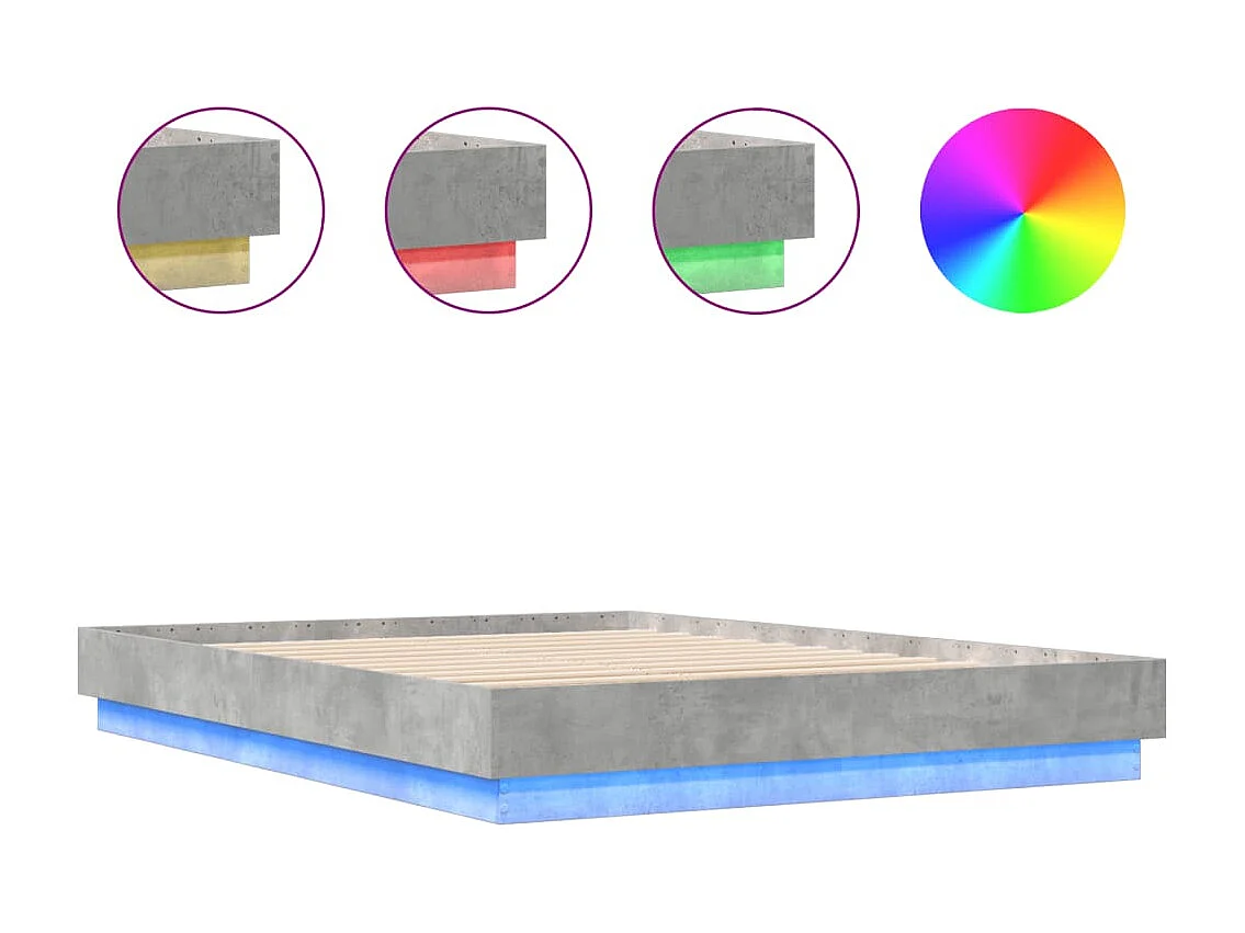 Cadre de lit avec LED sans matelas gris béton 150x200 cm