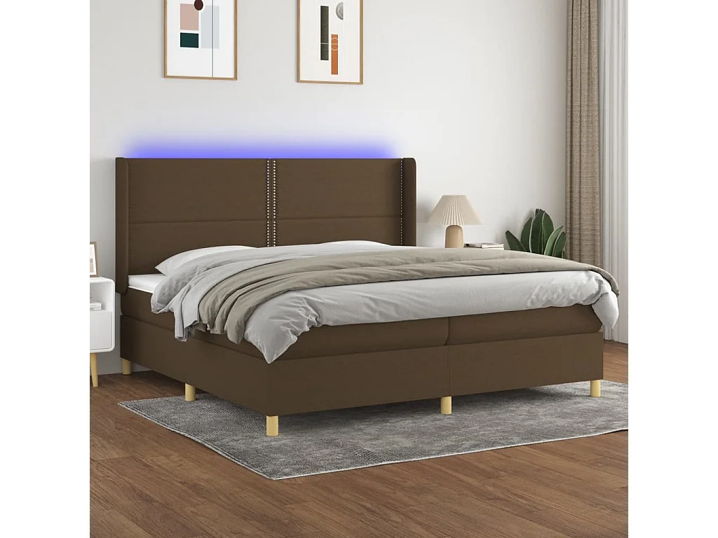 Sommier à lattes de lit matelas et LED Marron foncé 200x200 cm