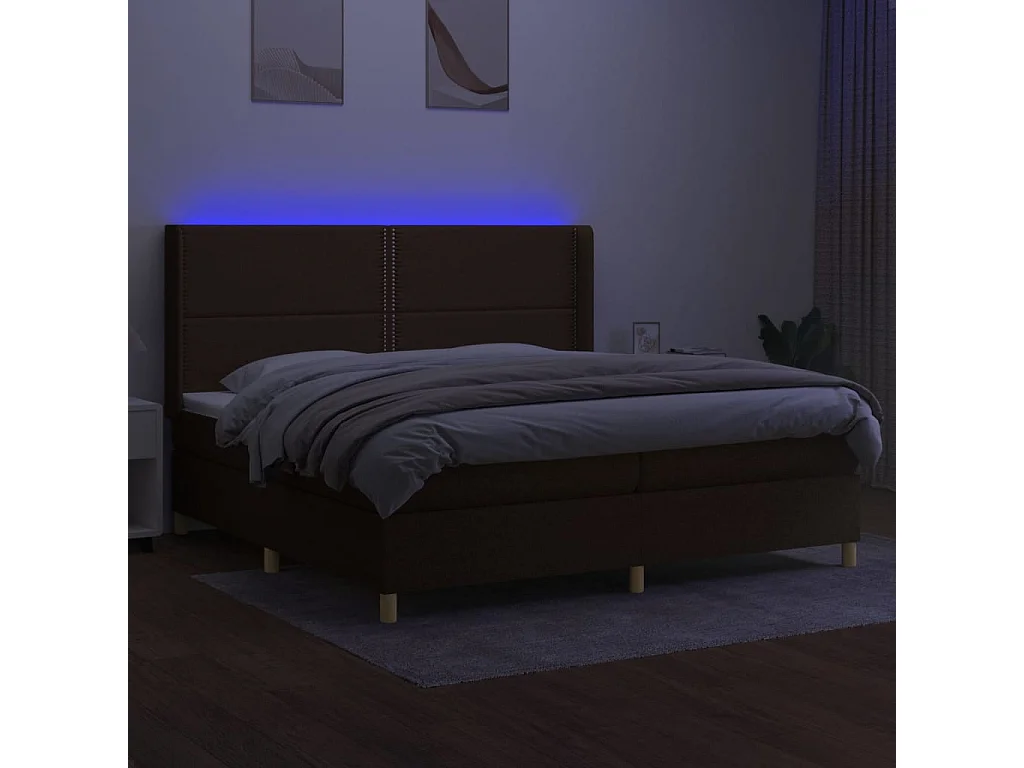 Sommier à lattes de lit matelas et LED Marron foncé 200x200 cm