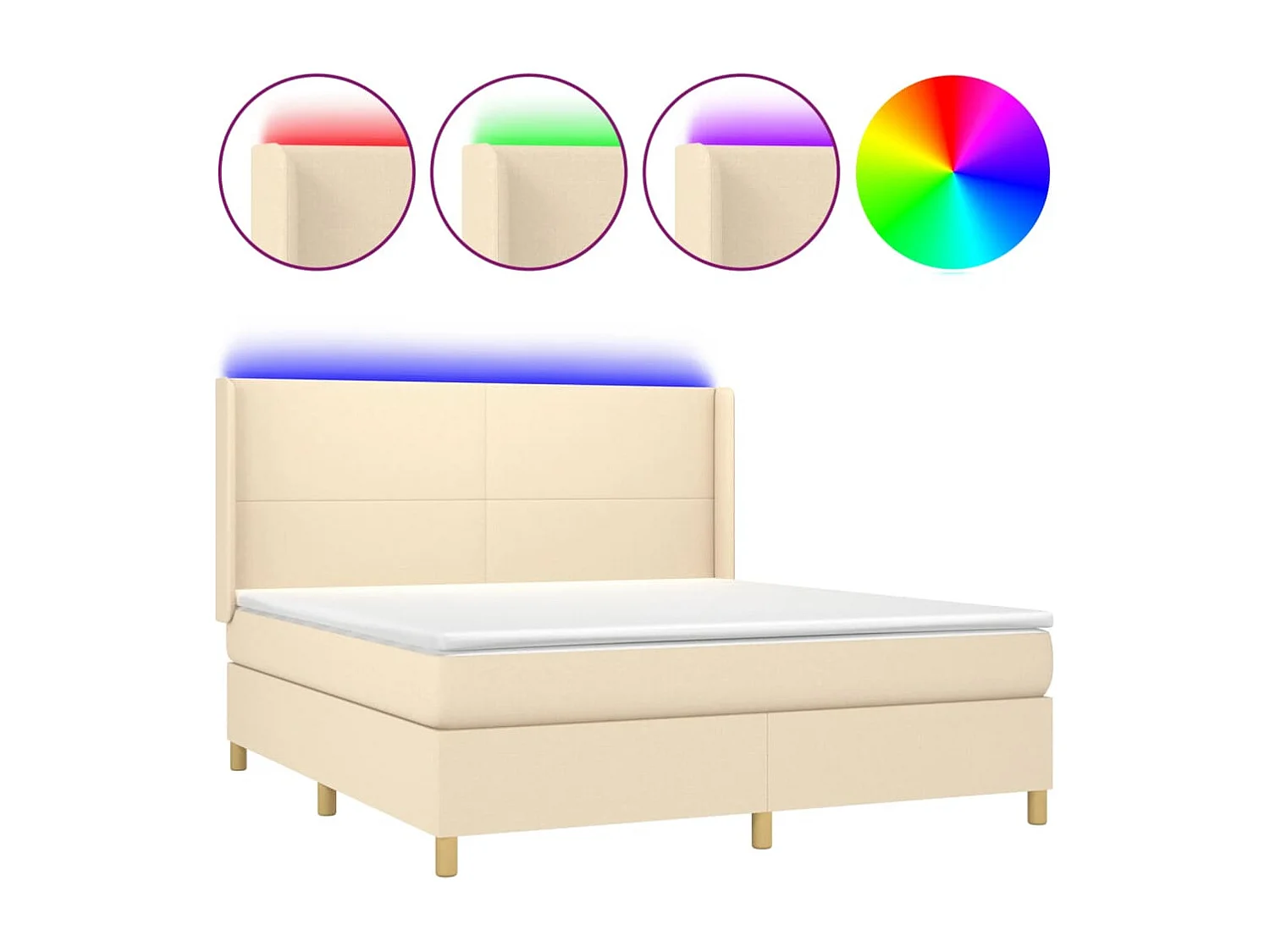 Sommier à lattes de lit matelas et LED Crème 160x200 cm Tissu