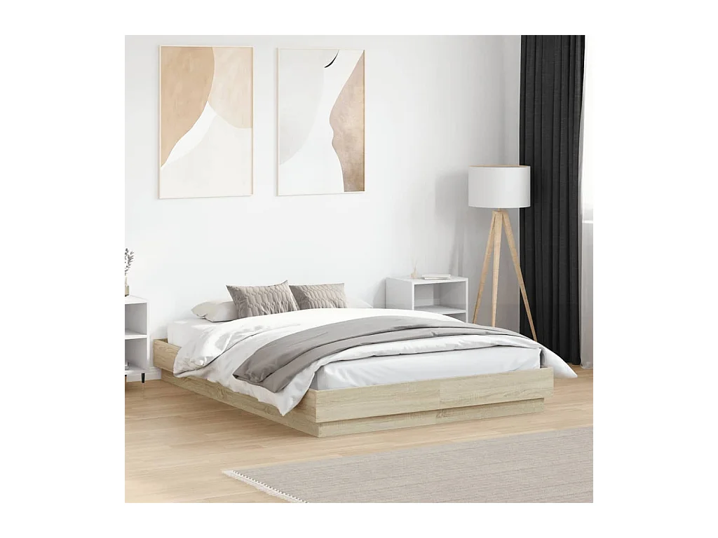 Cadre de lit avec LED sans matelas chêne sonoma 135x190 cm