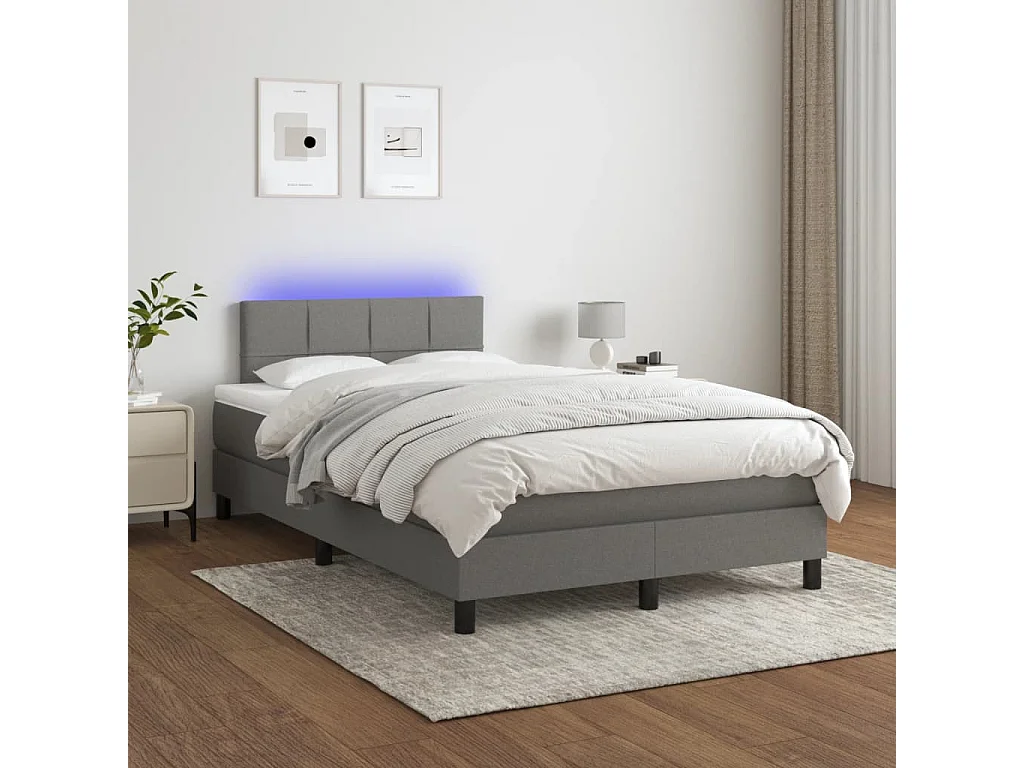 Sommier à lattes de lit matelas LED gris foncé 120x190 cm tissu