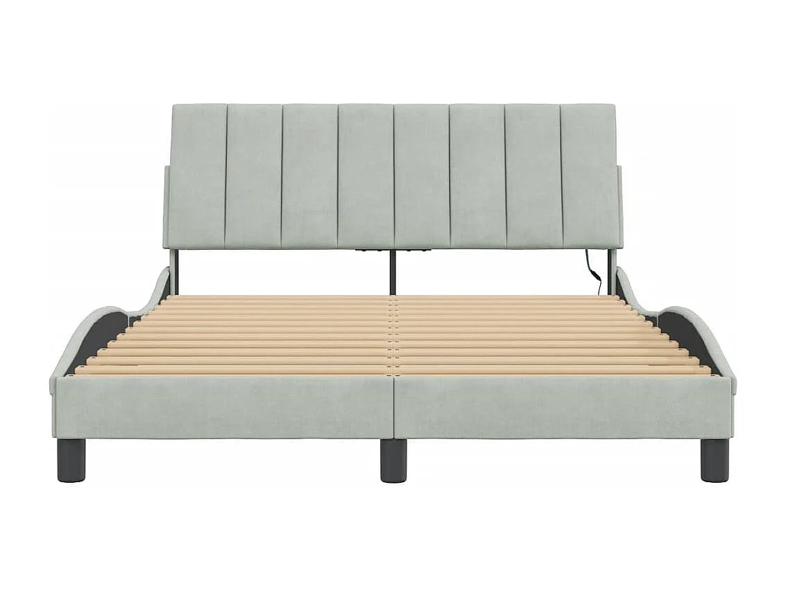 Bettgestell mit LED-Leuchten Hellgrau 140x190 cm Samt