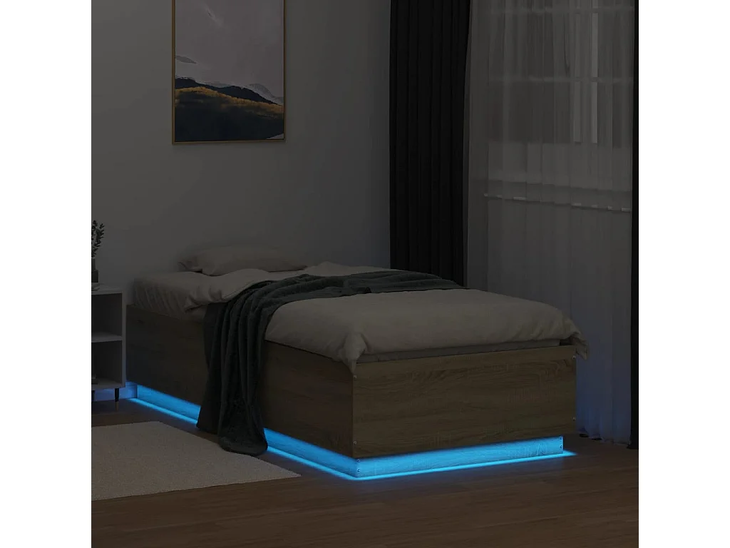 Cadre de lit avec LED sans matelas chêne sonoma 75x190 cm