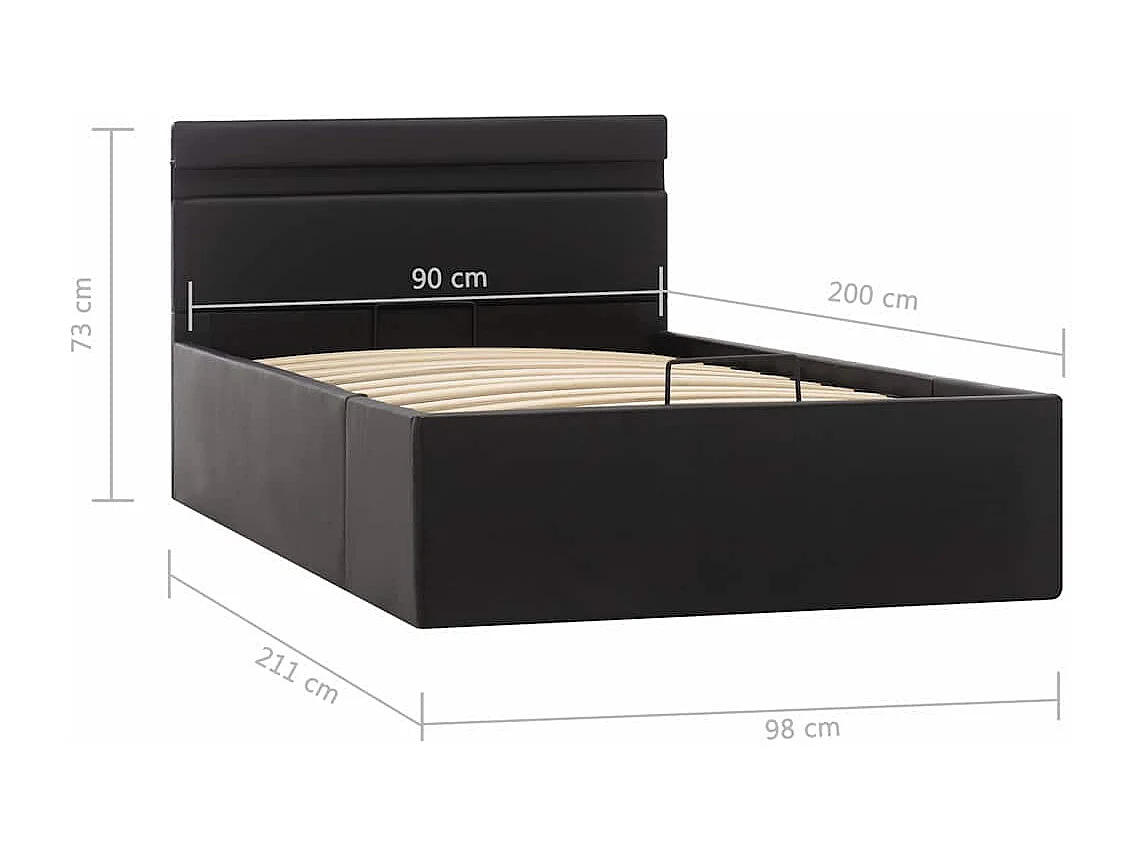 Giroletto Contenitore Idraulico LED Nero Similpelle 90x200 cm