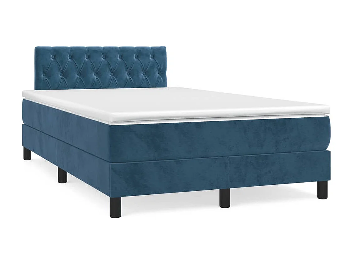 Cama box spring colchão LED 120x190cm couro artif. azul-escuro