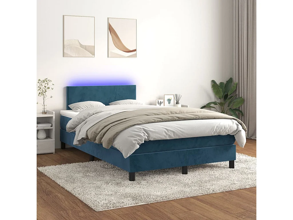 Sommier à lattes de lit avec matelas LED Bleu foncé 120x200 cm