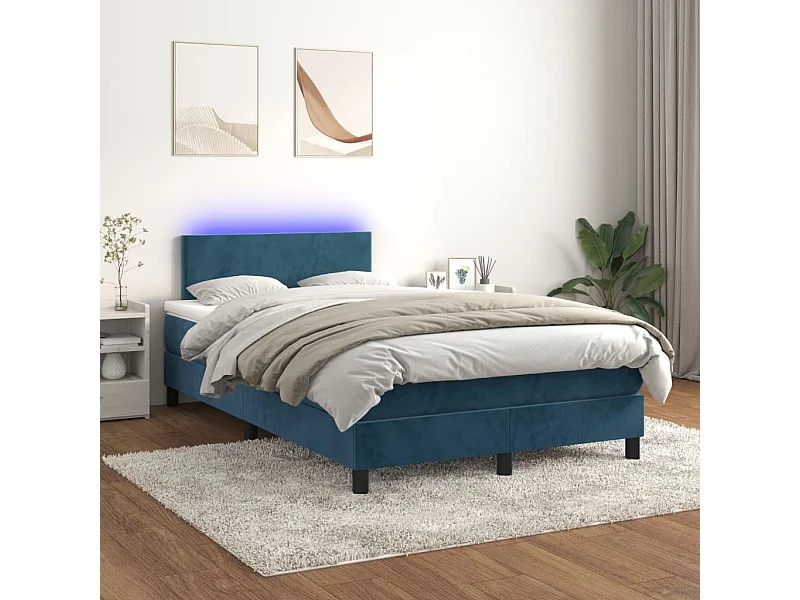Letto a Molle con Materasso e LED Blu Scuro 120x200cm