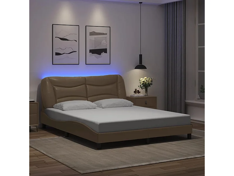 Bettgestell mit LED Cappuccino-Braun 160x200 cm Kunstleder