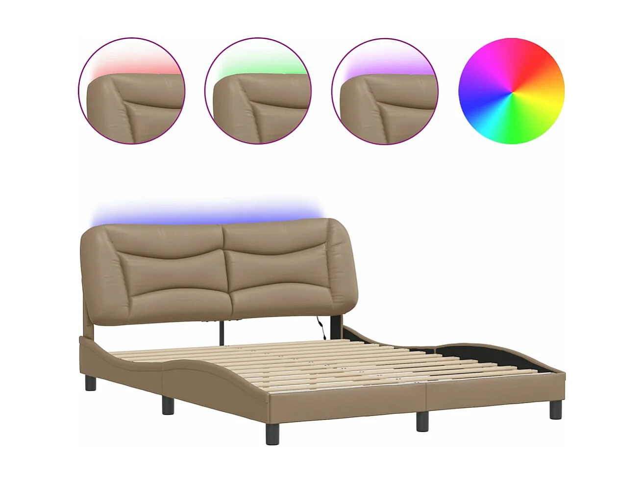 Giroletto con Luci LED Cappuccino 160x200 cm in Similpelle