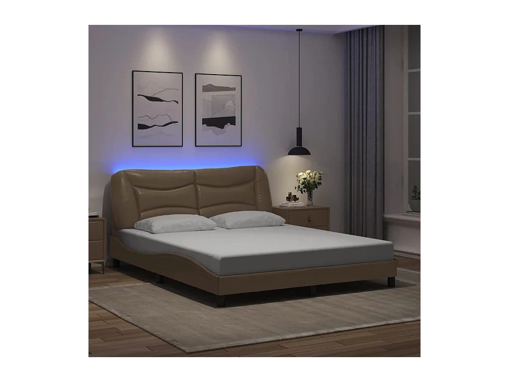 Cadre de lit avec LED sans matelas cappuccino 160x200 cm