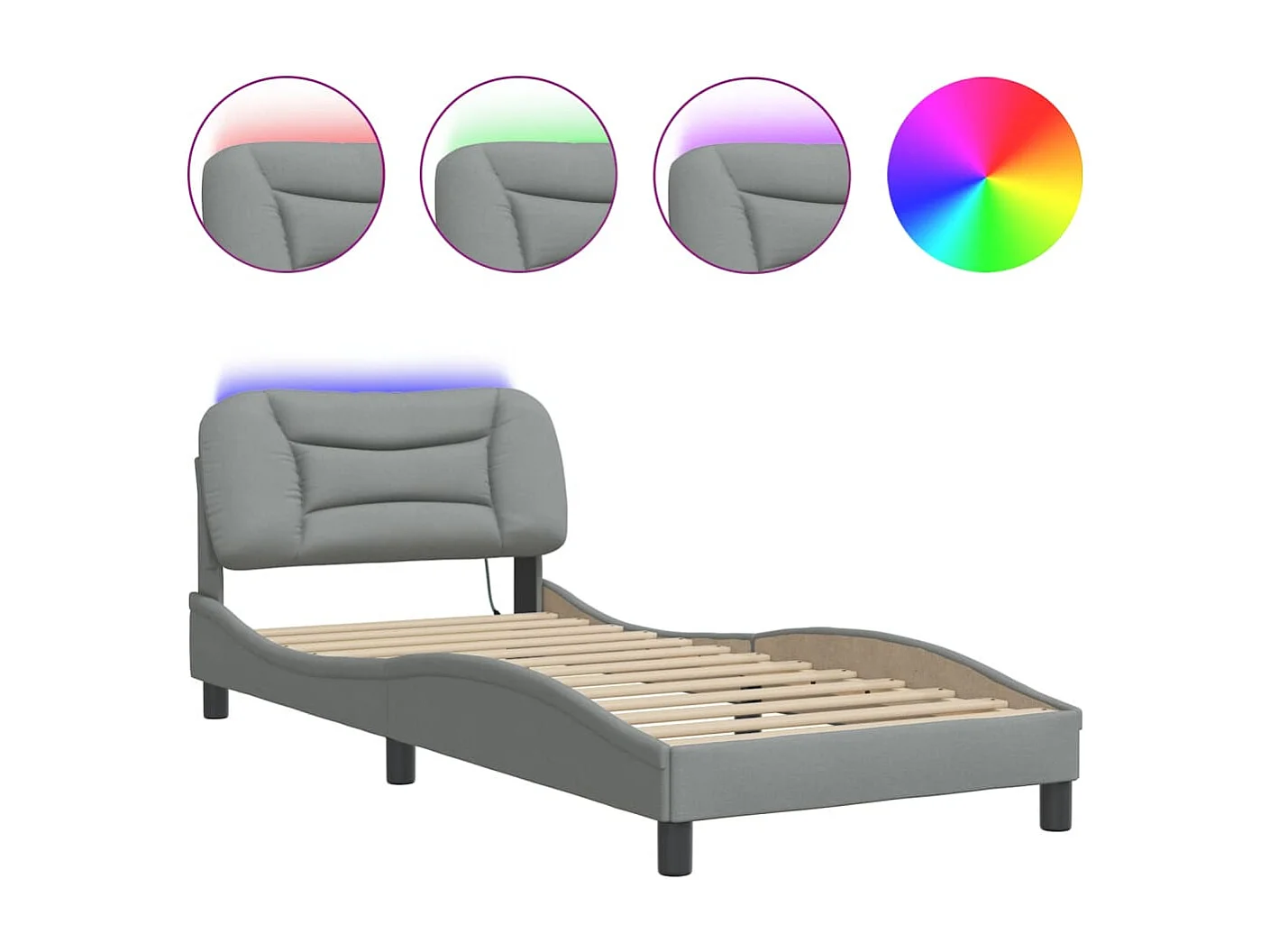 Estrutura de cama c/ luzes LED 90x190 cm tecido cinzento-claro