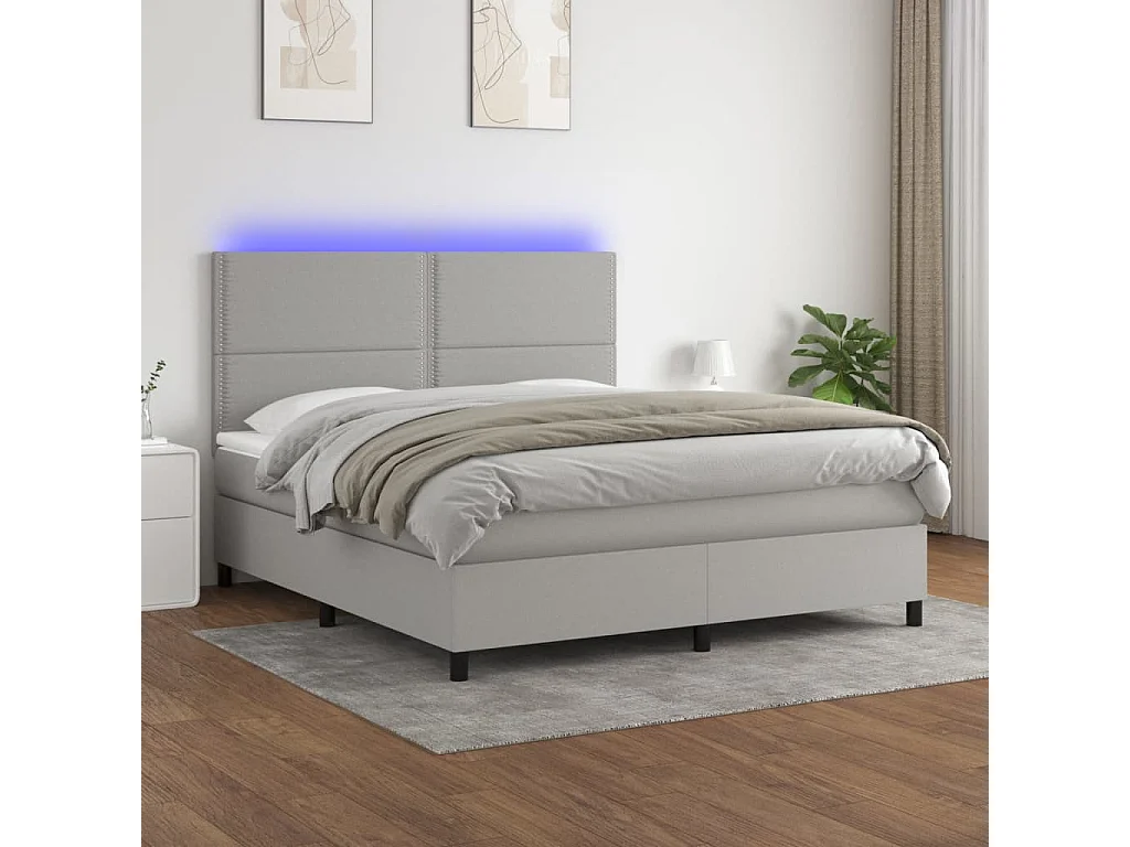 Boxspring met matras en LED stof lichtgrijs 180x200 cm