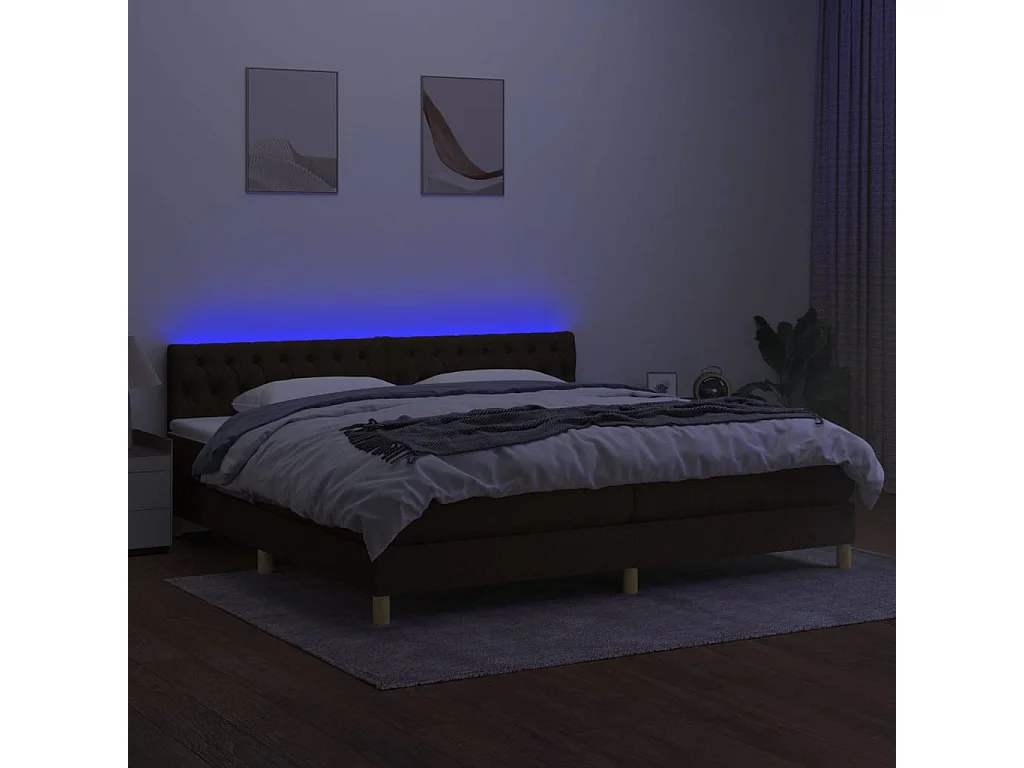 Letto a Molle Materasso e LED Marronescuro 200x200cm in Tessuto