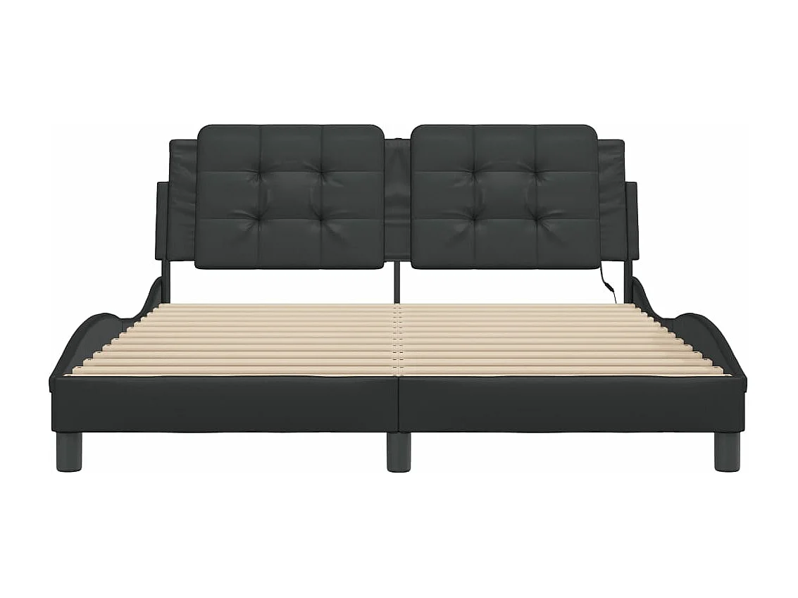 Estructura de cama con luces LED cuero PE negro 160x200 cm