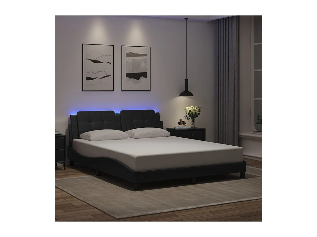 Cadre de lit avec LED sans matelas noir 160x200 cm