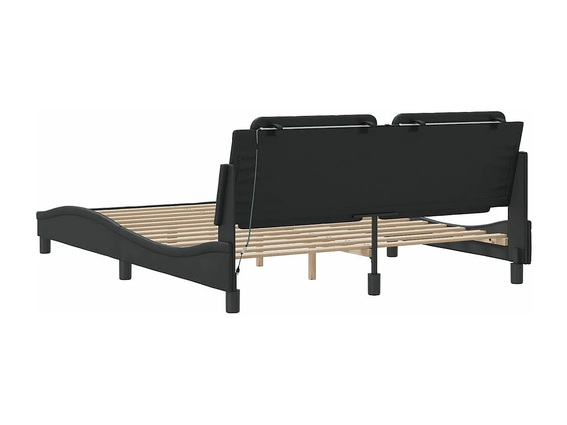 Giroletto con Luci LED Nero 160x200 cm in Similpelle