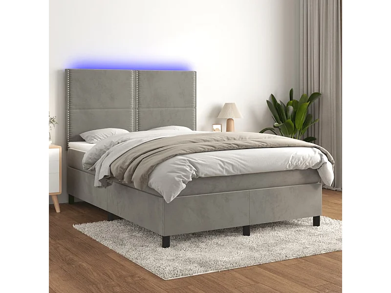 Letto a Molle Materasso e LED Grigio Chiaro 140x200 cm Velluto