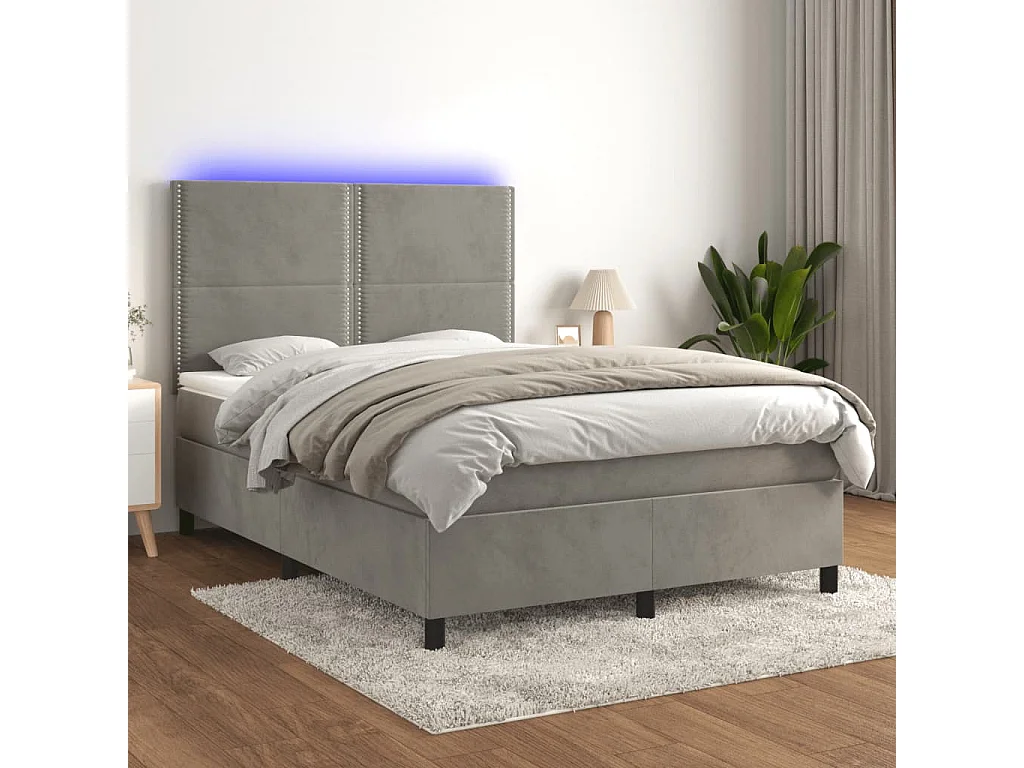 Sommier à lattes de lit matelas et LED Gris clair 140x200 cm
