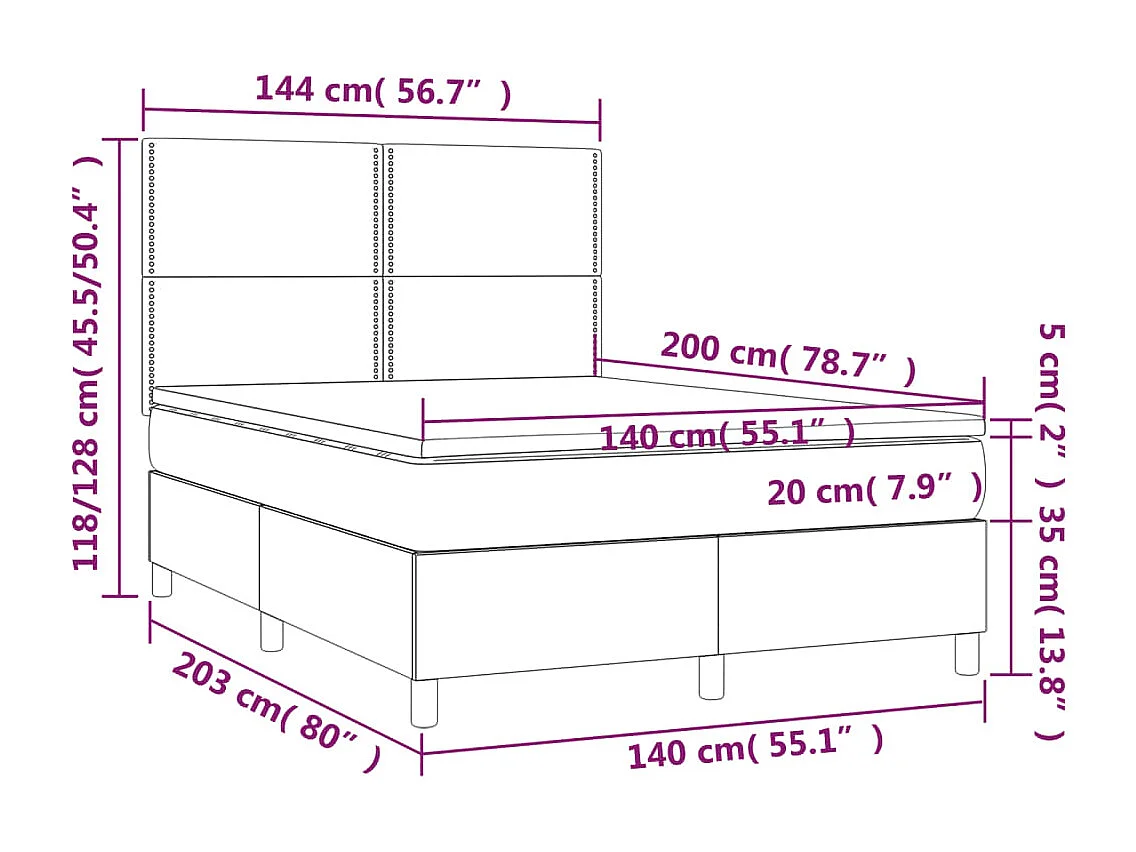Sommier à lattes de lit matelas et LED Gris clair 140x200 cm