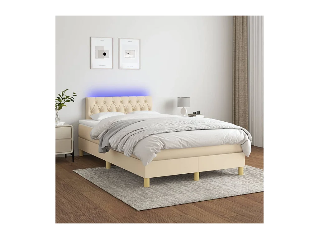 Sommier à lattes de lit avec matelas LED Crème 120x200 cm Tissu