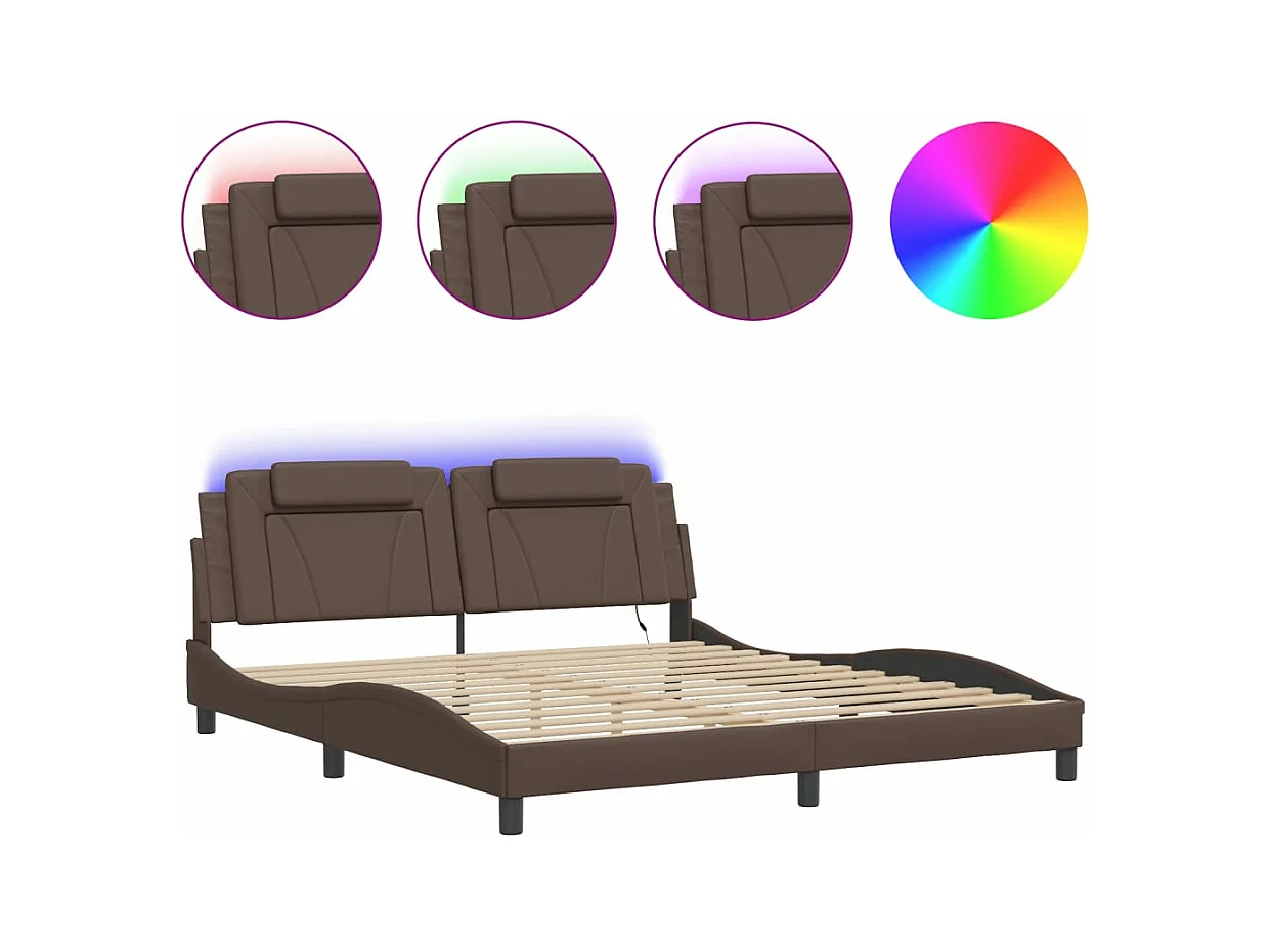 Bedframe met LED-verlichting kunstleer bruin 180x200 cm