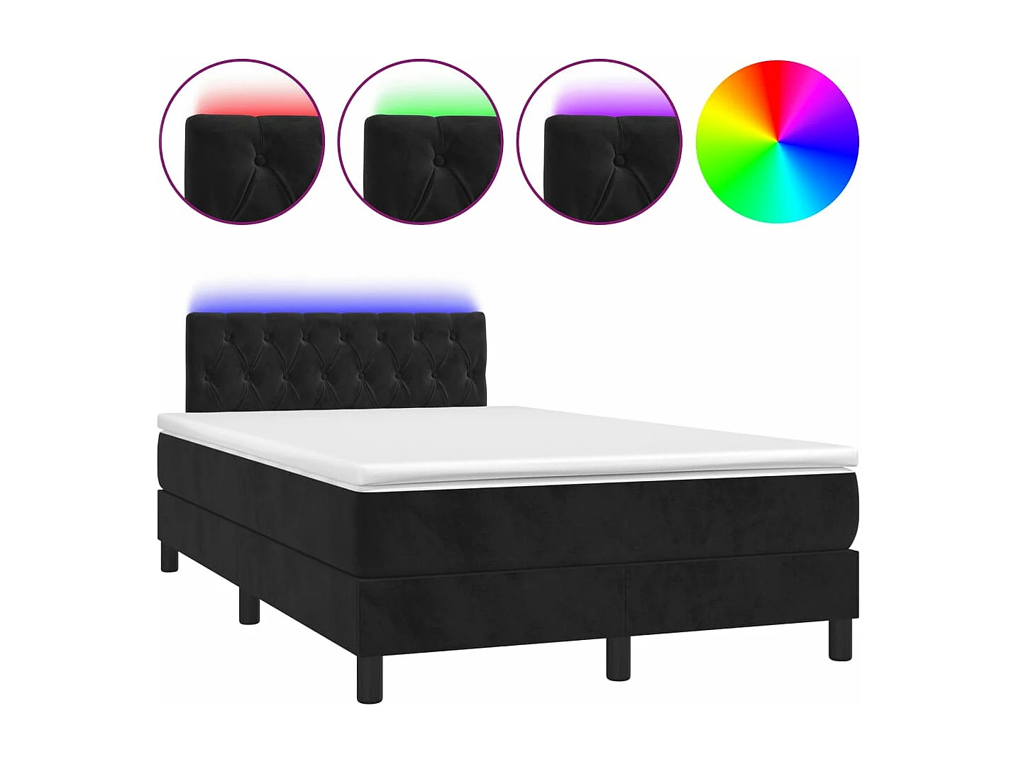 Sommier à lattes de lit et matelas LED noir 120x190 cm velours