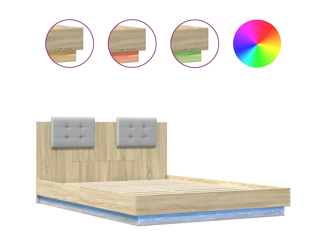 Estrutura cama c/ cabeceira/luzes LED 150x200cm carvalho sonoma