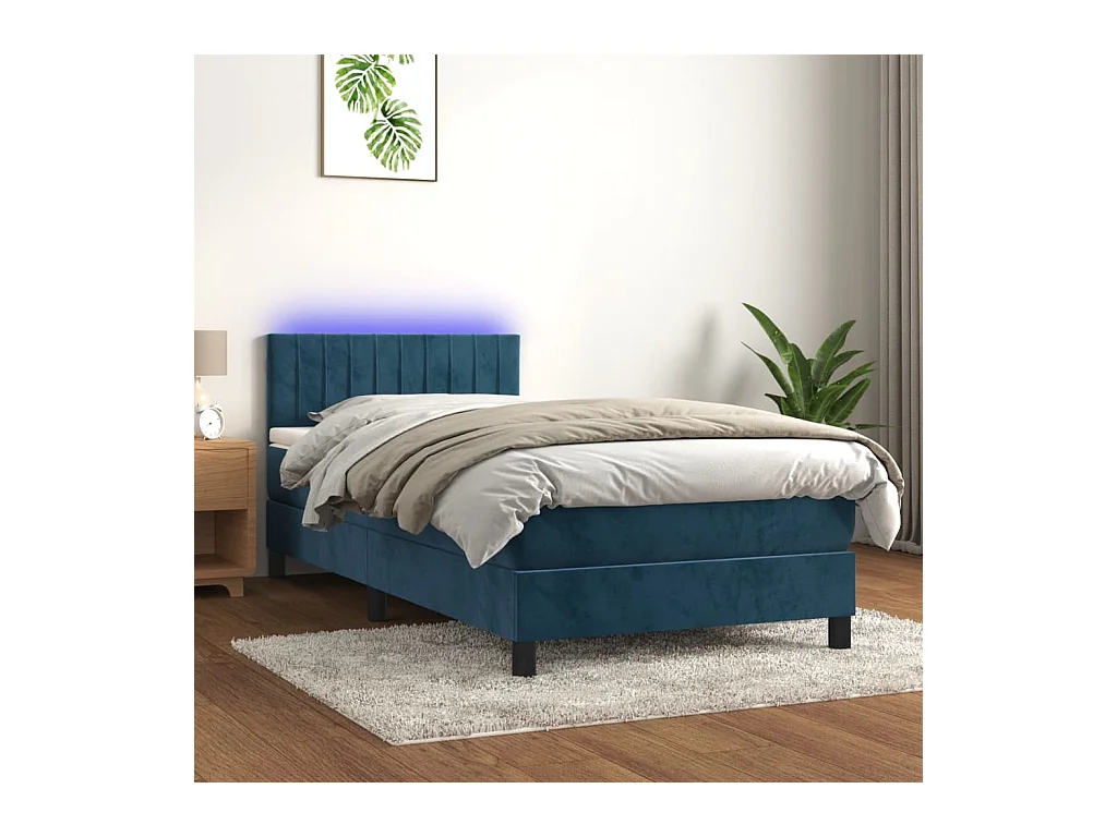 Sommier à lattes de lit et matelas et LED Bleu foncé 80x200cm