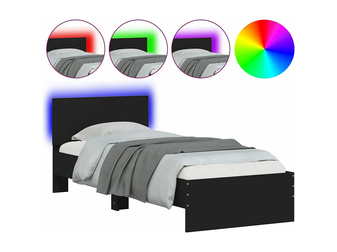 Cadre de lit sans matelas avec lumières LED noir 75x190 cm