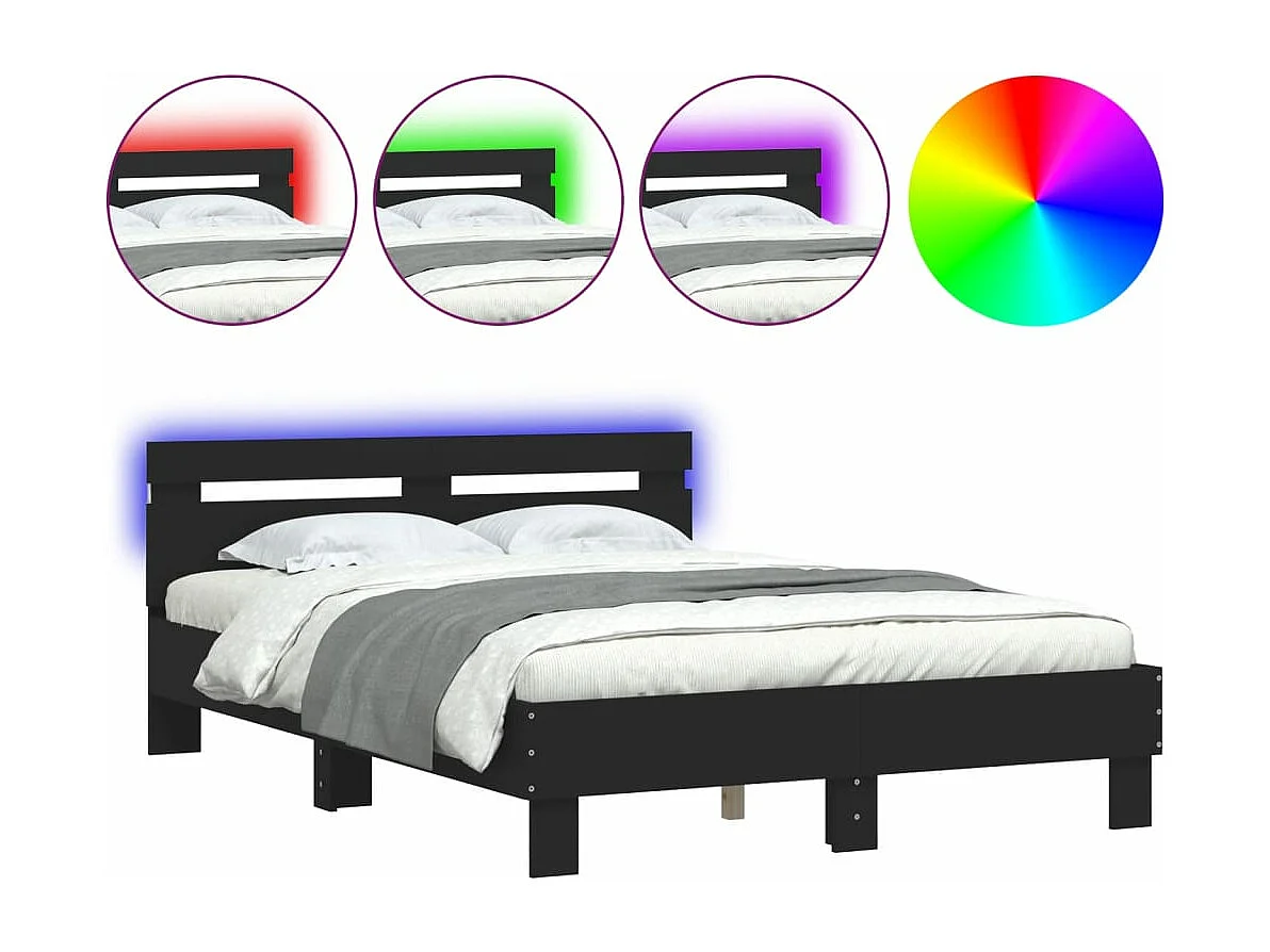 Cadre de lit avec LED sans matelas noir 120x190 cm