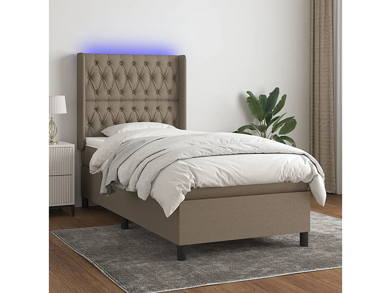 Letto a Molle con Materasso e LED Tortora 90x190 cm in Tessuto