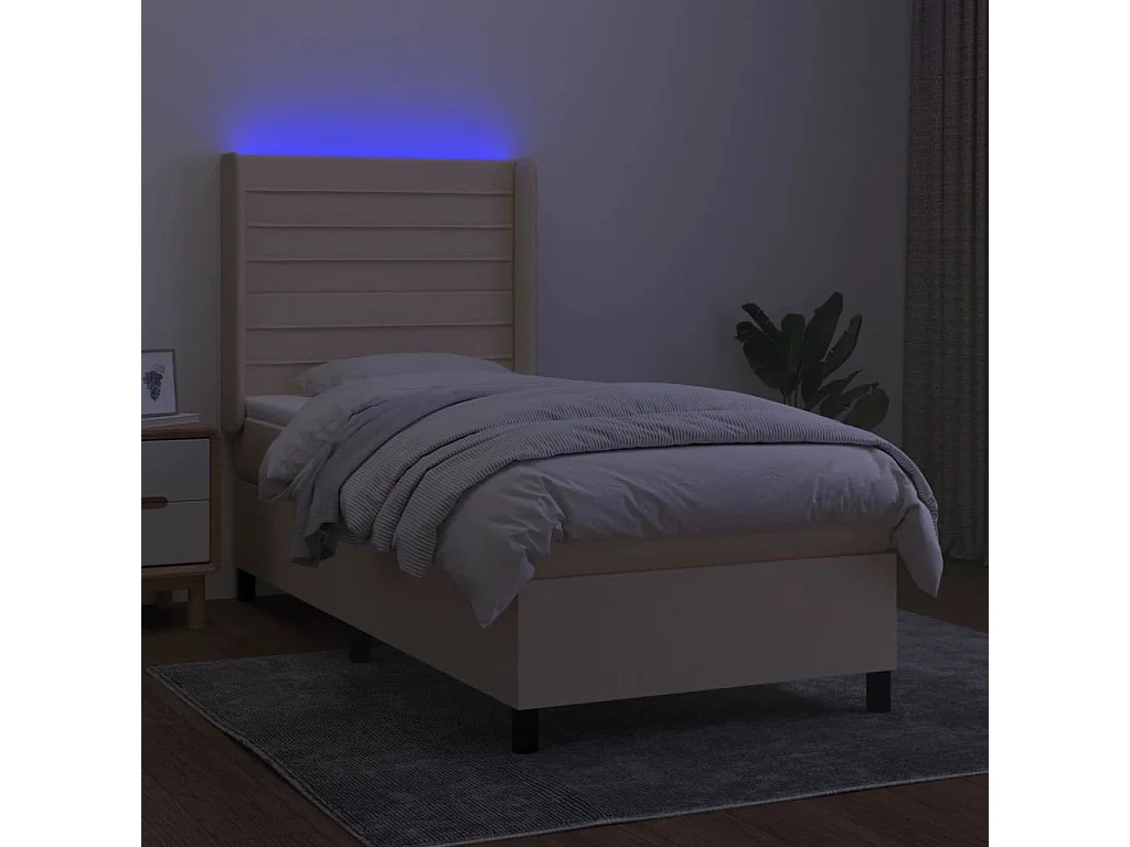 Letto a Molle con Materasso e LED Crema 90x190 cm in Tessuto