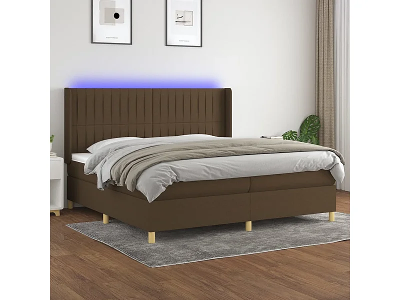 Boxspringbett mit Matratze & LED Dunkelbraun 200x200 cm Stoff