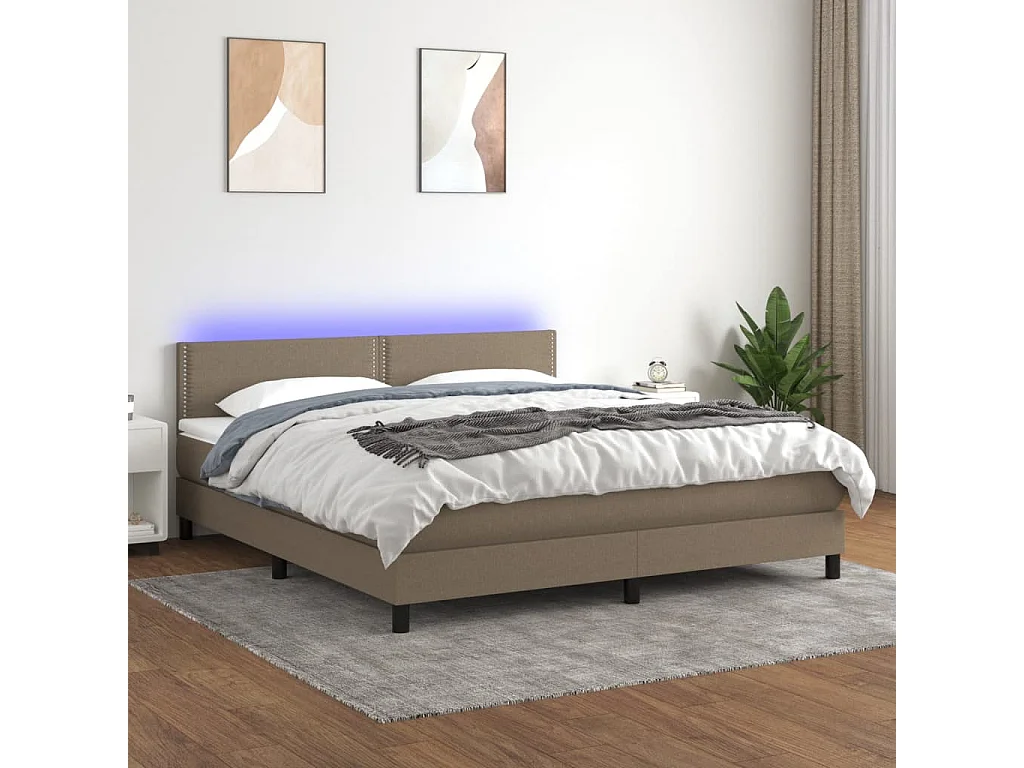 Letto a Molle con Materasso e LED Tortora 180x200 cm in Tessuto