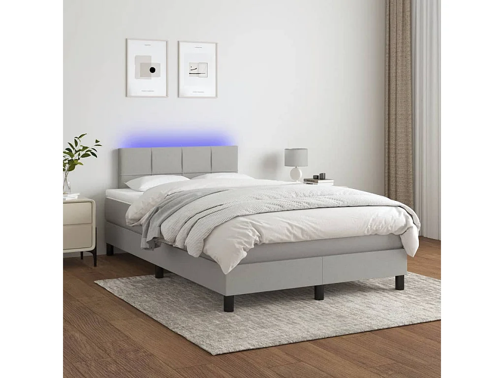 Letto a Molle Materasso e LED Grigio Chiaro 120x190 cm Tessuto