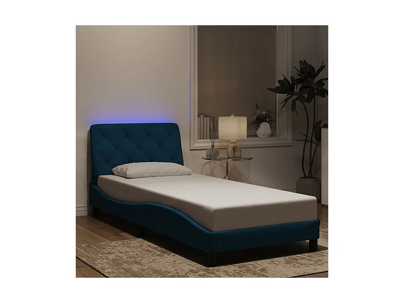 Cadre de lit avec LED sans matelas bleu 90x200 cm velours