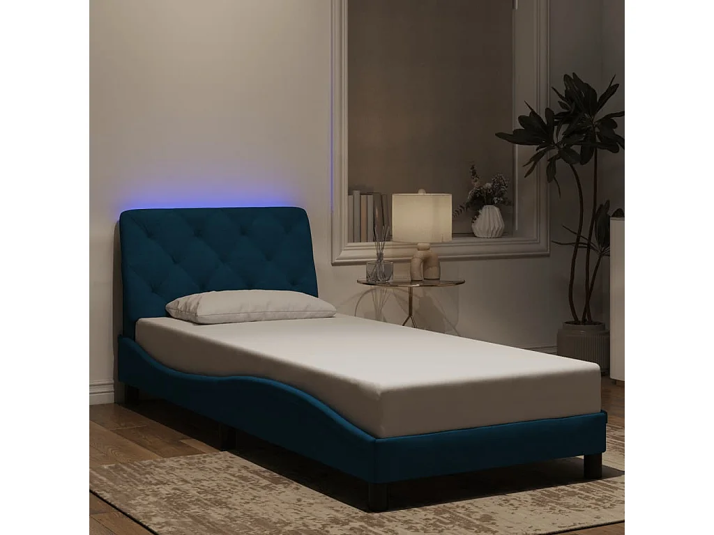 Estrutura de cama c/ luzes LED 90x200 cm veludo azul