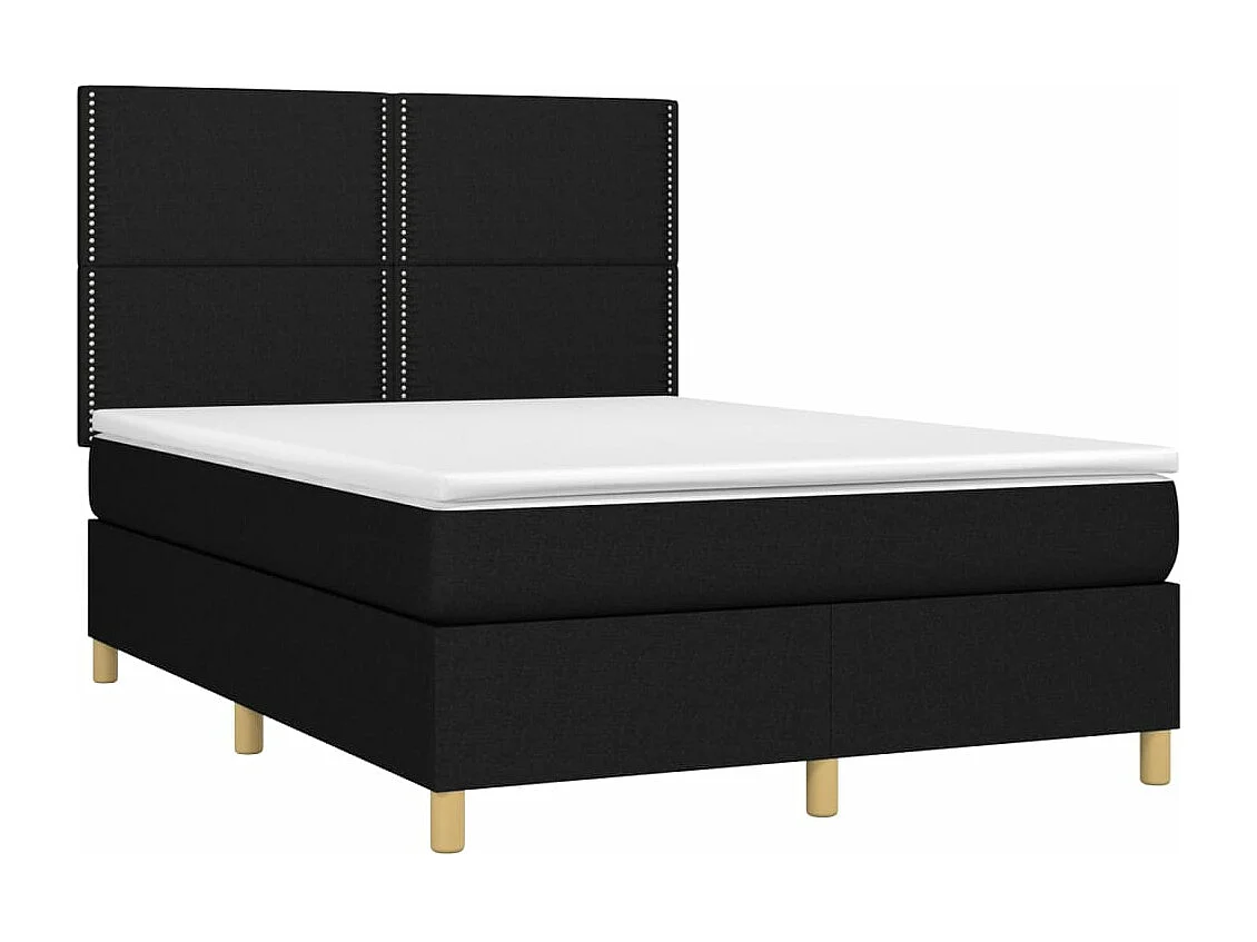 Letto a Molle con Materasso e LED Nero 140x190 cm in Tessuto